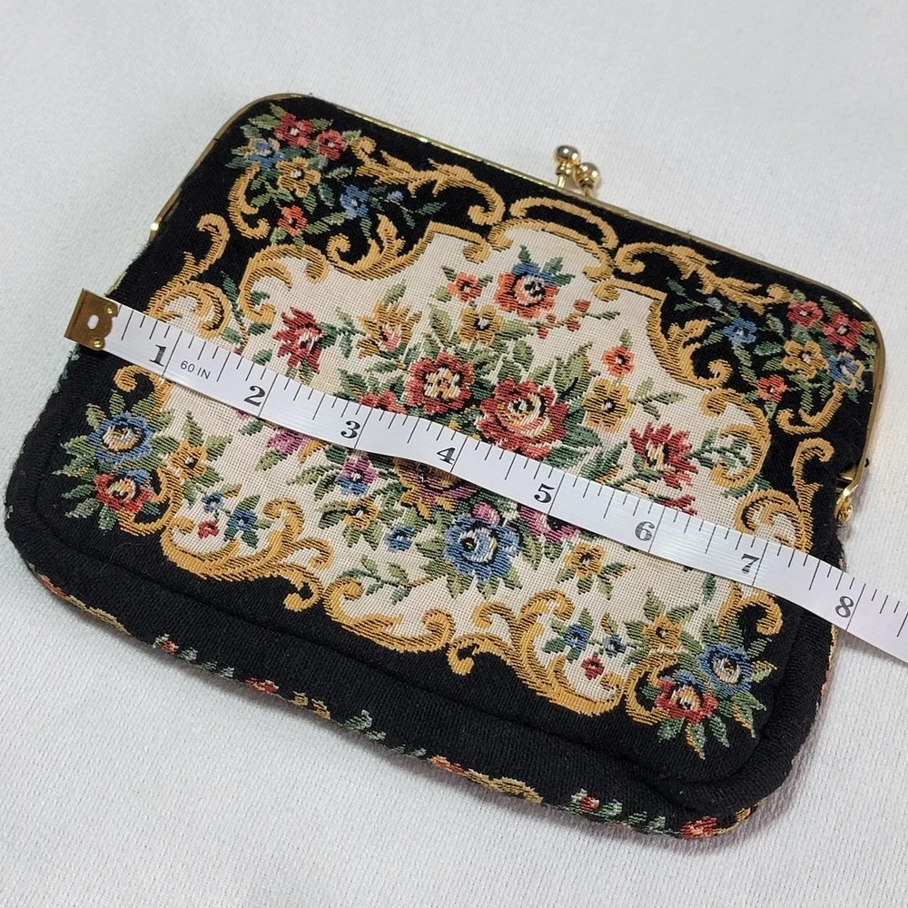 Vintage 1950's Floral Tapestry Purse Clutch Bag with Gold Clasp & Chain